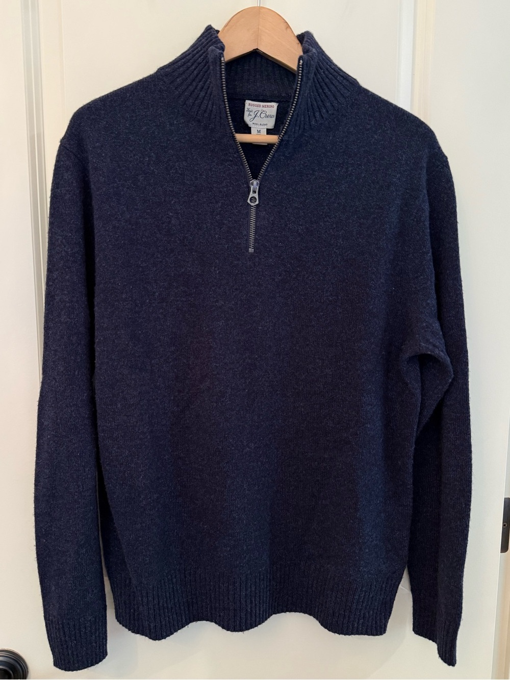 J.Crew Men's Marled Rugged Merino Wool Blend Half Zip Sweater Navy Blue Medium